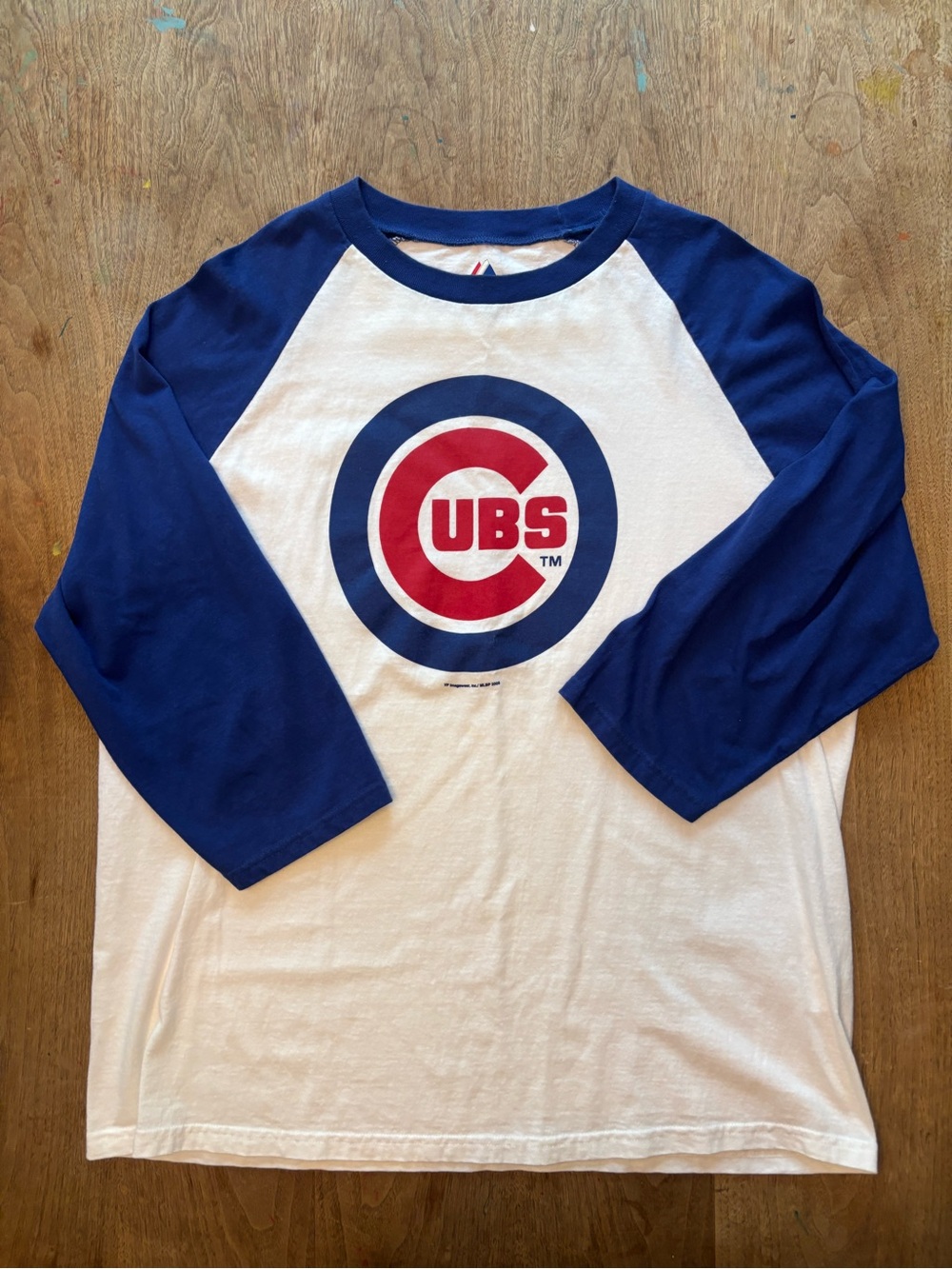 Majestic Chicago Cubs Raglan Long Sleeve Tee - White & Blue